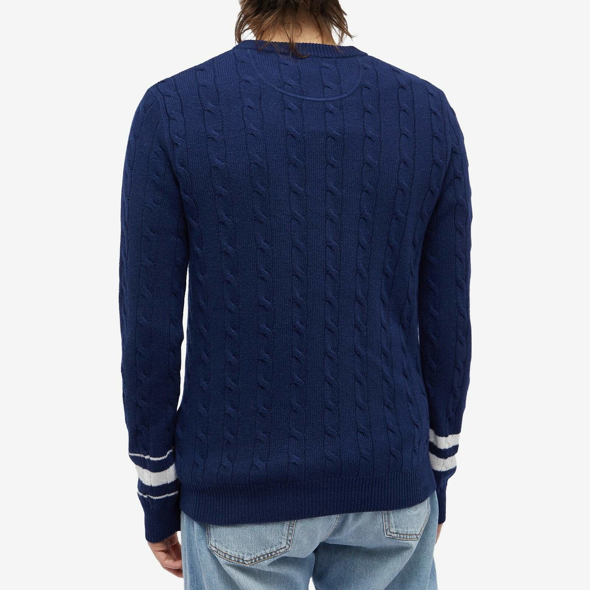 Valentino Men's V Logo Crew Knit in Blue/Ivory Valentino