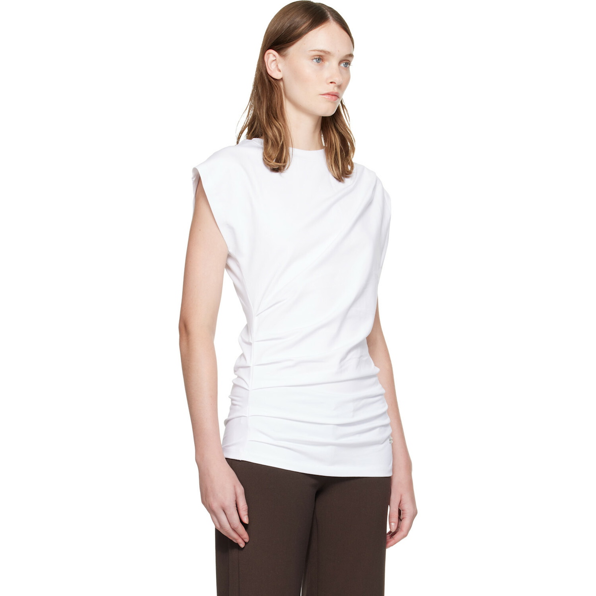 GANNI White Draped Jersey T-shirt