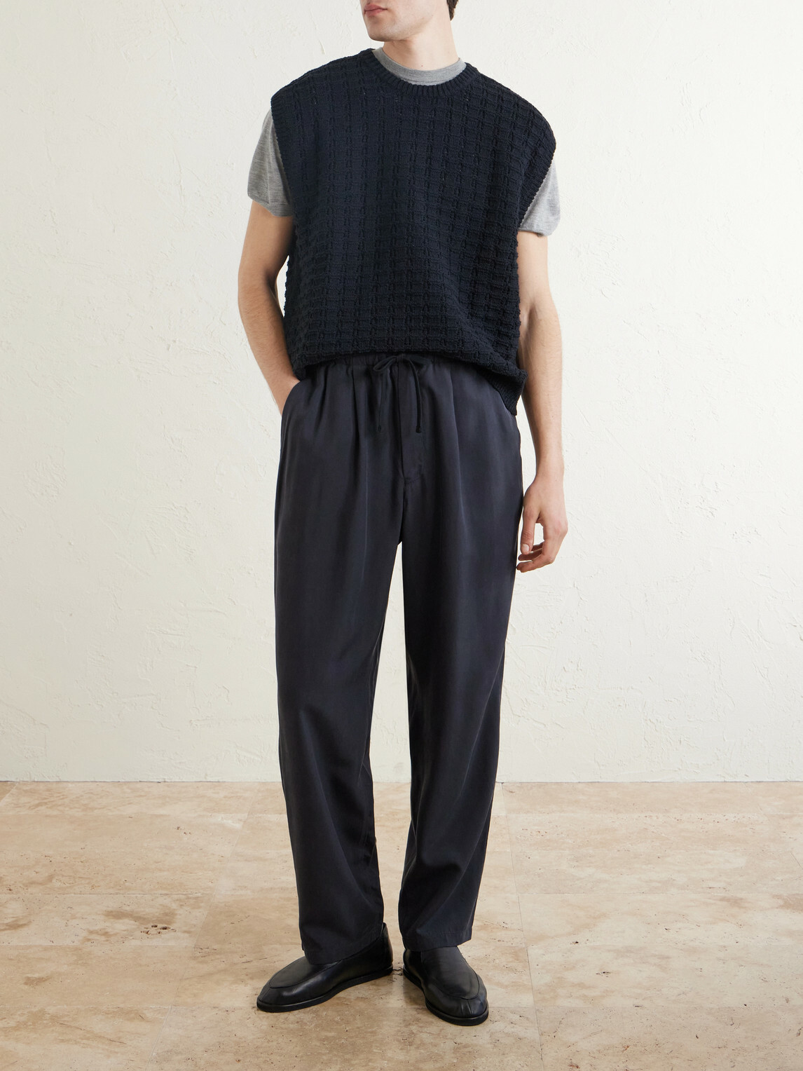 Kaptain Sunshine - Straight-Leg Silk-Gabardine Drawstring Trousers - Blue