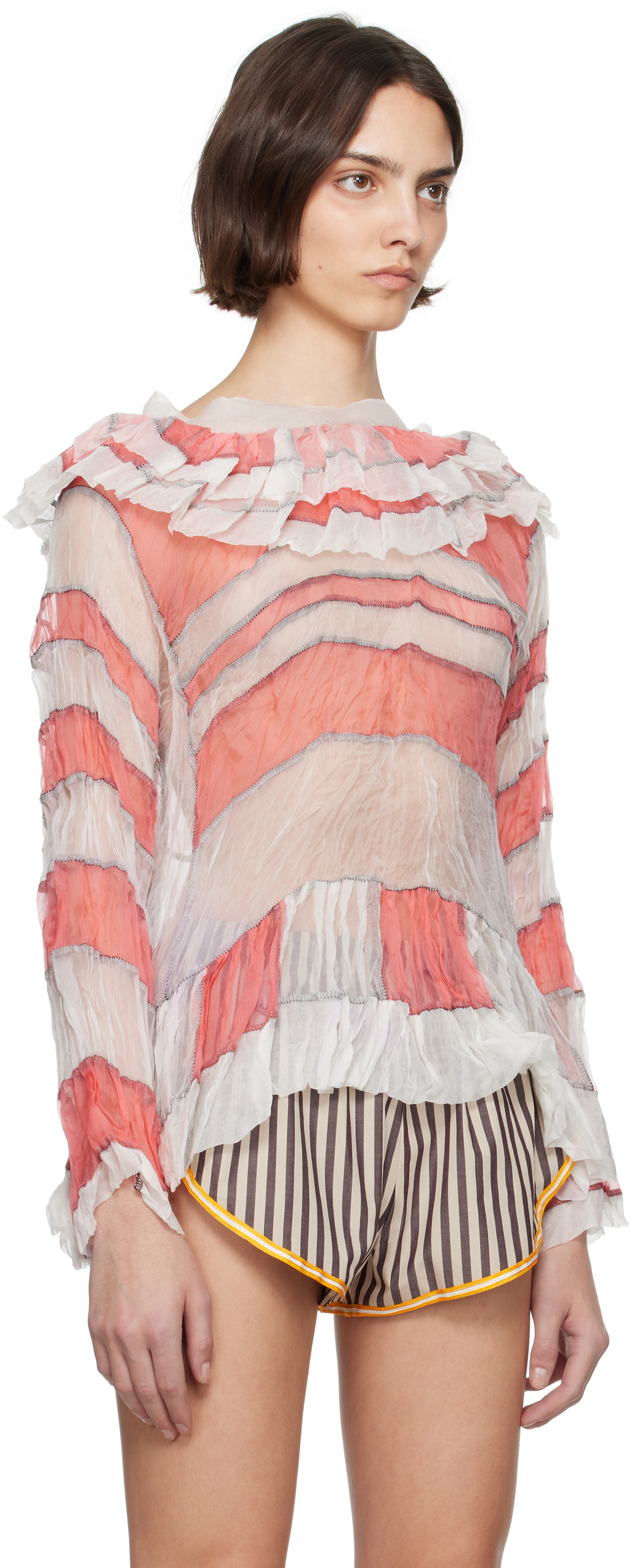 SC103 White & Pink Riddle Blouse
