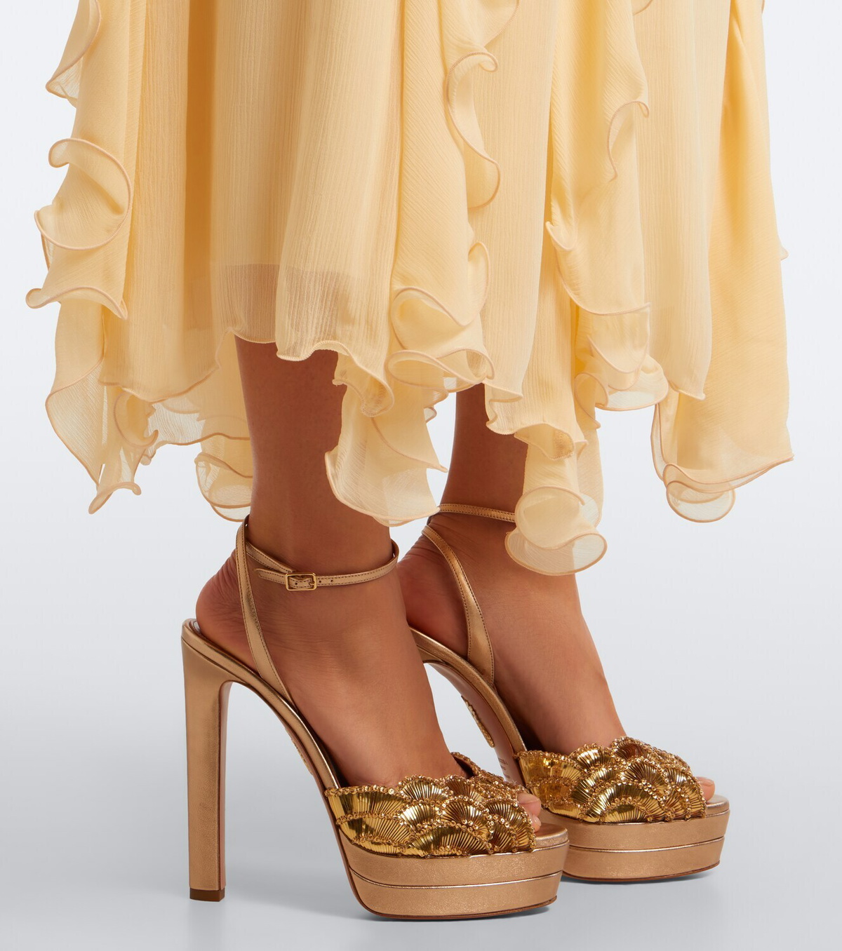 Aquazzura Ce Soir metallic leather platform sandals