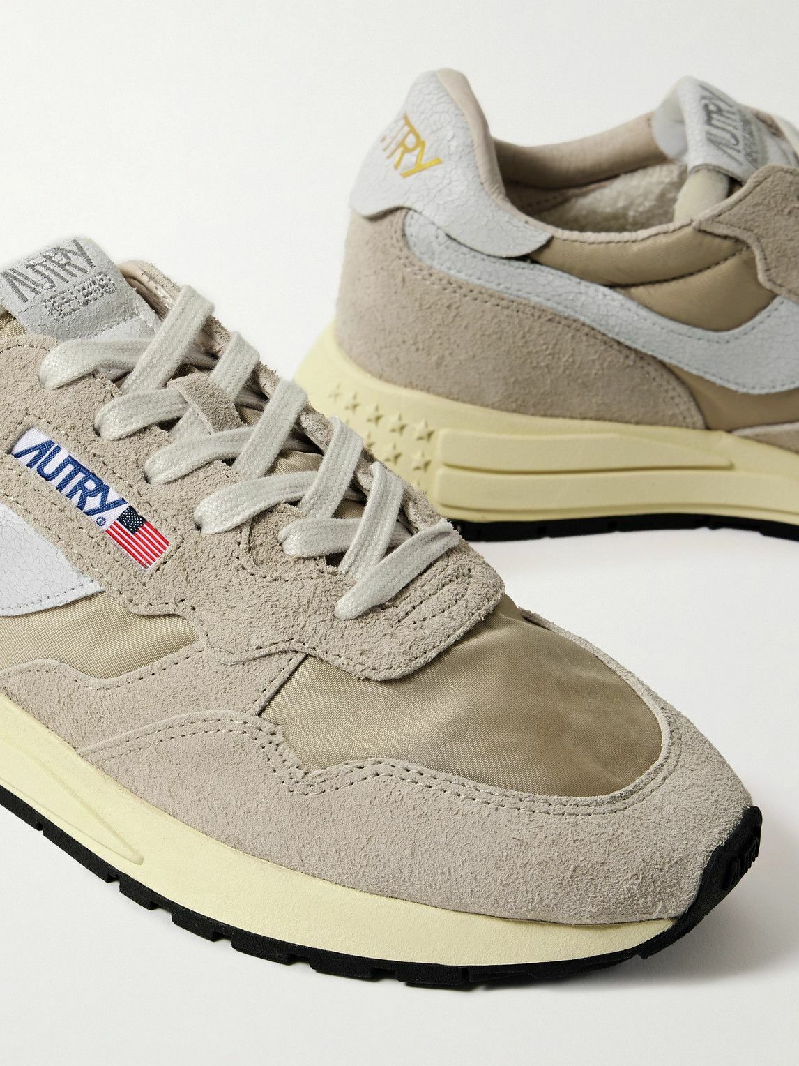 Autry - Reelwind Low Cracked-Leather Trimmed Suede and Shell Sneakers - Brown