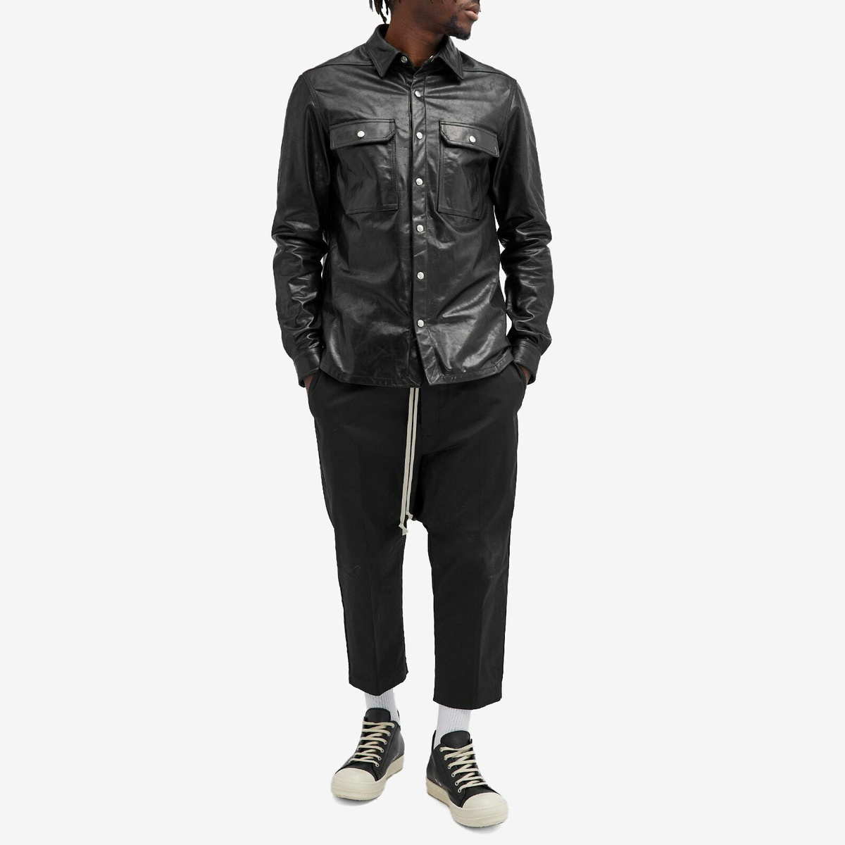 Rick Owens Men's Leather Outershirt in Black Rick Owens