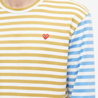 Comme des Garçons Play Men's Long Sleeve Stripe Bi-Colour T-Shirt in Olive/Blue