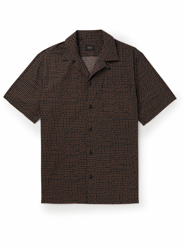 Photo: Brioni - Convertible-Collar Printed Cotton and Silk-Blend Shirt - Brown