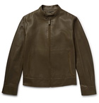 Berluti - Suede-Trimmed Leather Biker Jacket - Men - Army green