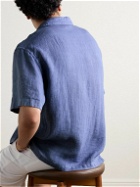 Altea - Bart Camp-Collar Garment-Dyed Linen Shirt - Blue