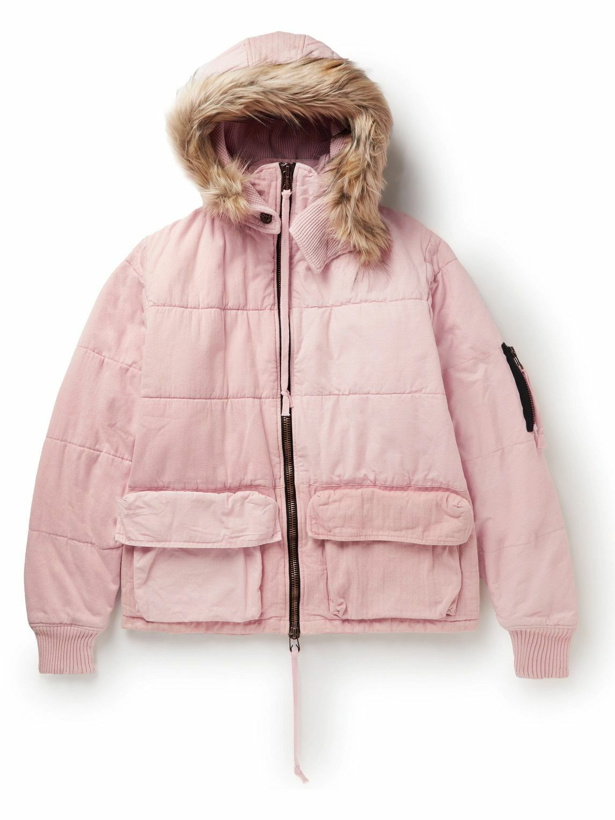 Photo: Greg Lauren - Faux Fur-Trimmed Panelled Quilted Cotton-Blend Jacket - Pink