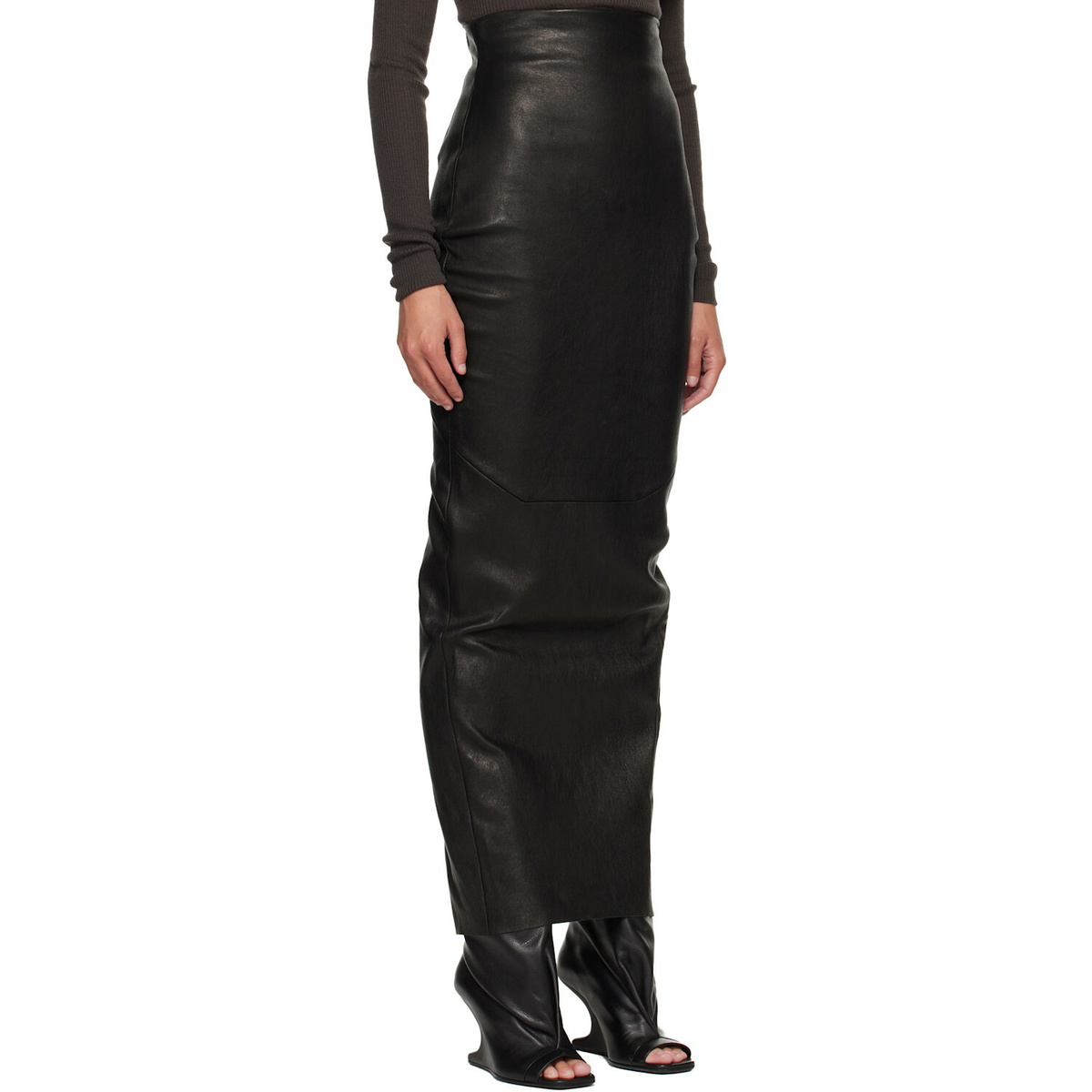 Rick Owens Black Tower Dirt Pillar Leather Maxi Skirt