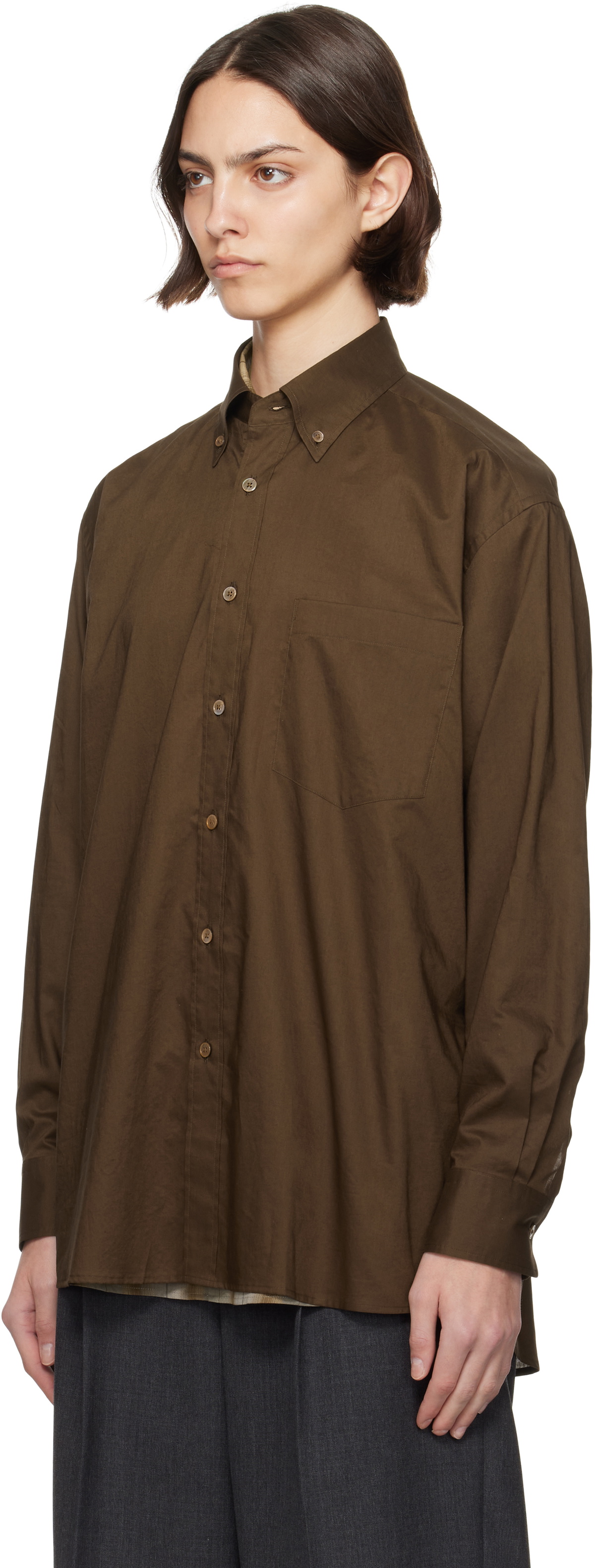 AURALEE Brown Washed Finx Typewriter Button Down Shirt
