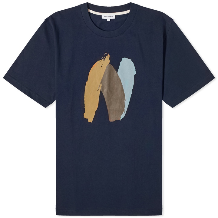 Photo: Norse Projects Men's Johannes Organic Paint N Logo T-shirt in Dark Navy