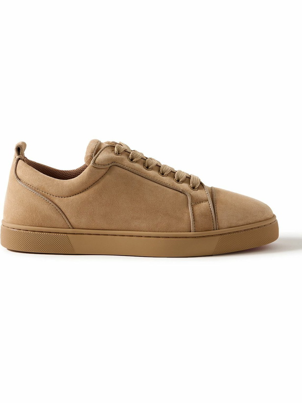 Photo: Christian Louboutin - Louis Junior Grosgrain-Trimmed Suede Sneakers - Brown