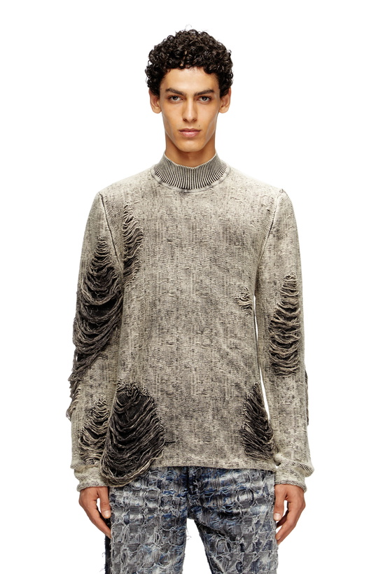 Photo: Diesel Destroyed jumper with floating yarns - Knitwear Mens in Grey