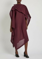 Issey Miyake All Squares Cape-effect Asymmetric Paper-blend Midi Dress Burgundy