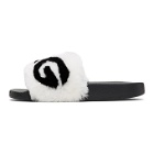 Dolce and Gabbana White and Black Fur Logo Slides