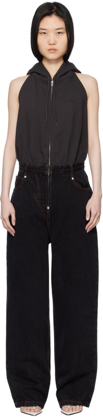 Photo: Pushbutton Black Halter Hoodie Jumpsuit
