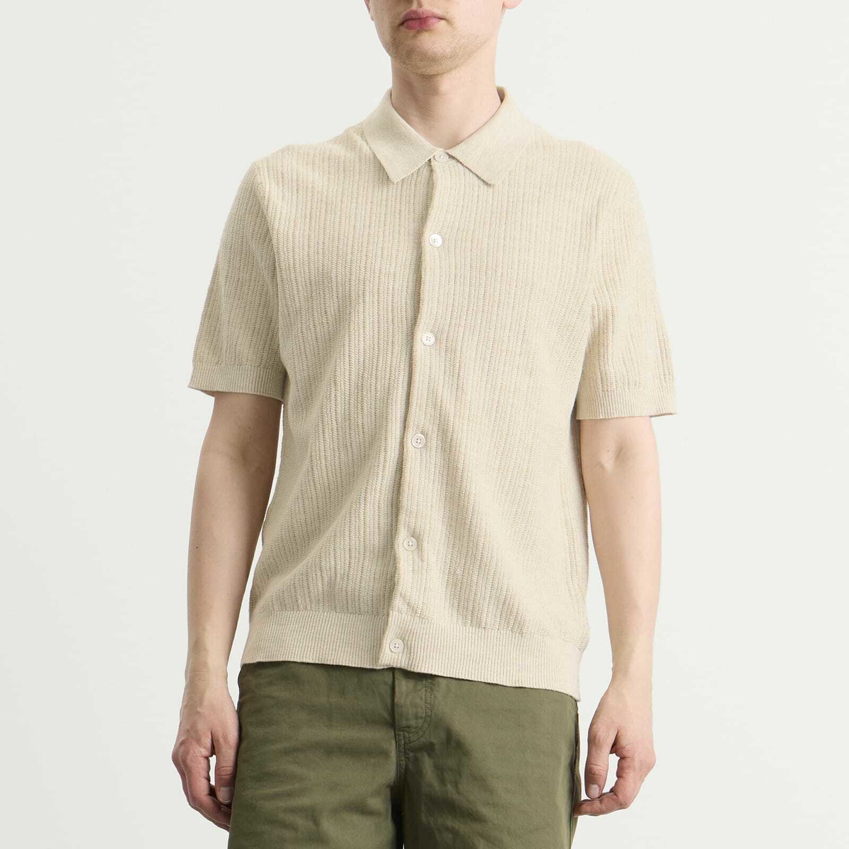 NN07 Men's Nolan Polo Cardigan in Ivory Mouliné