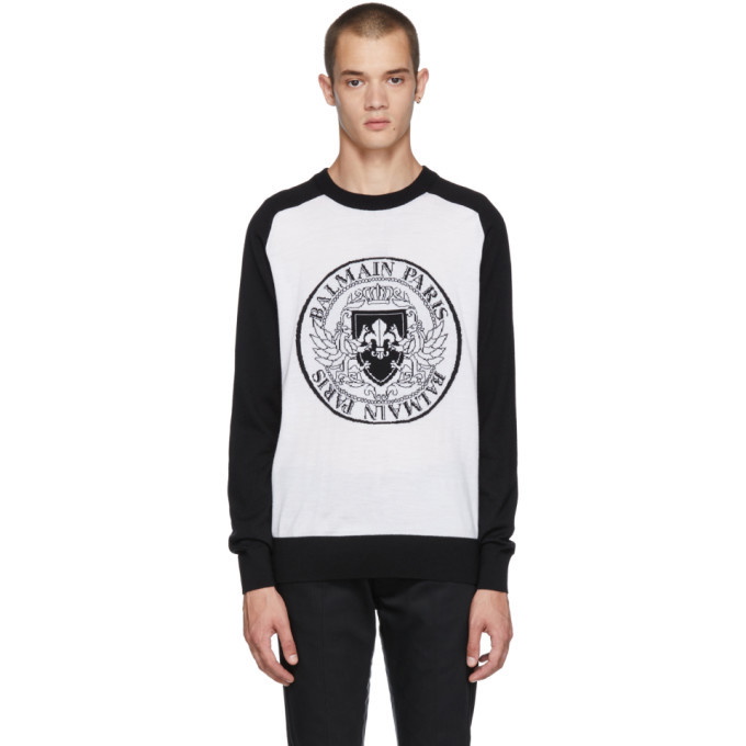 Photo: Balmain Black and White Logo Crest Sweater