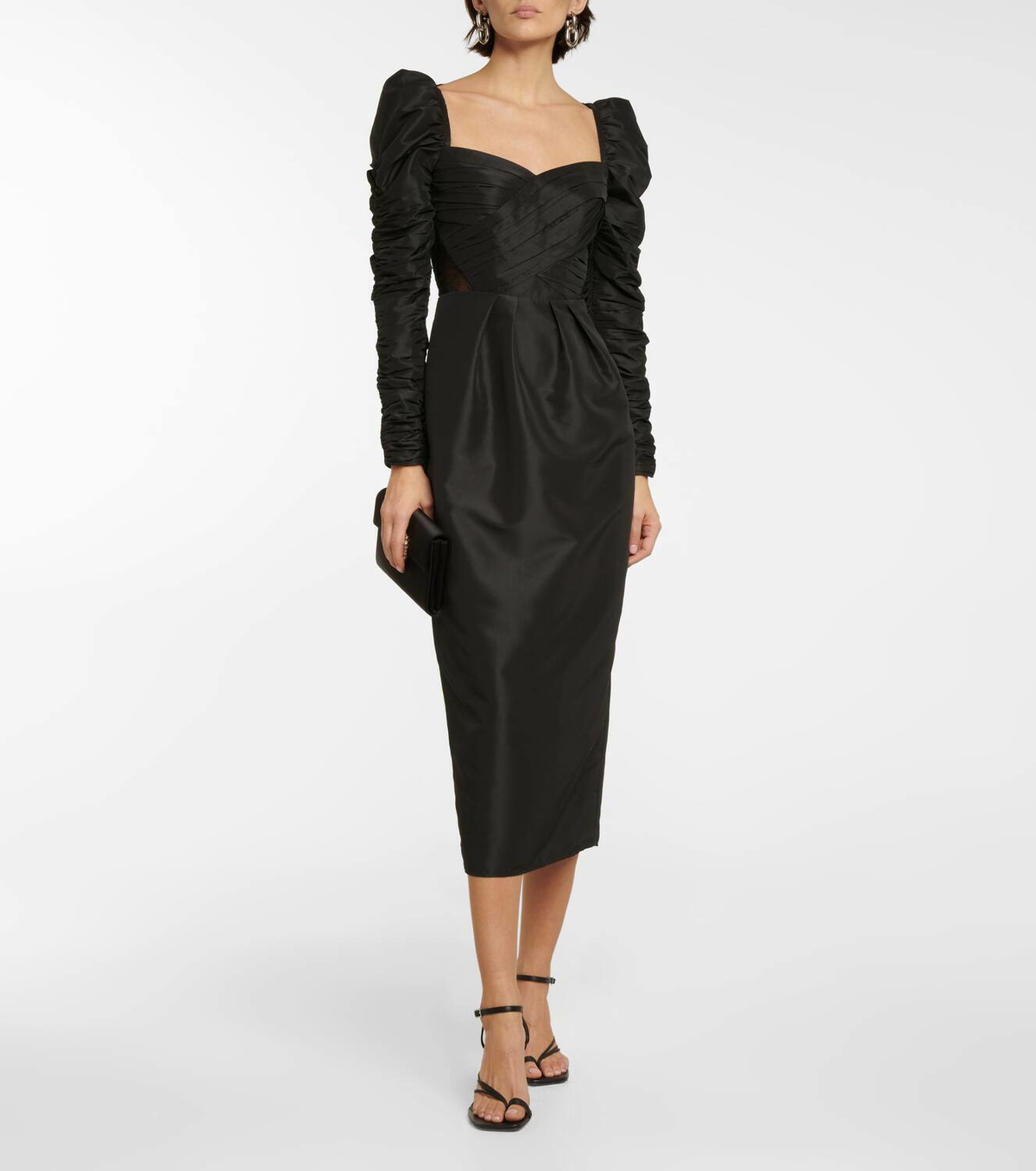 Self-Portrait Lace-paneled taffeta midi dress Self-Portrait