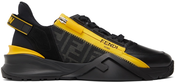 Photo: Fendi Black & Yellow Flow Low-Top Sneakers