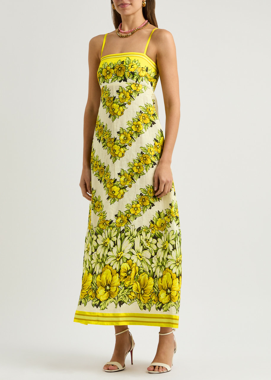Alemais Gisela Printed Linen Maxi Dress Yellow ALMAIS