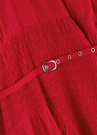 Lovebirds Tiered Belted Cotton Midi Shirt Dress Red