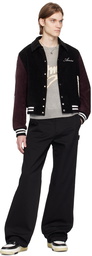 AMIRI Black & Burgundy Bones Varsity Bomber Jacket