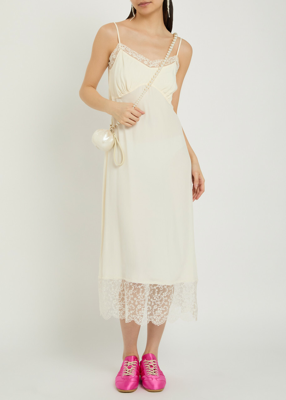 Simone Rocha Lace-trimmed Crepe-de-chine Midi Dress Cream