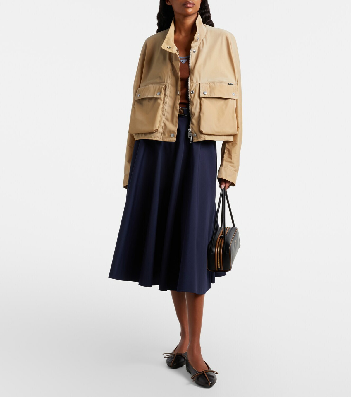 Prada Belted poplin midi skirt