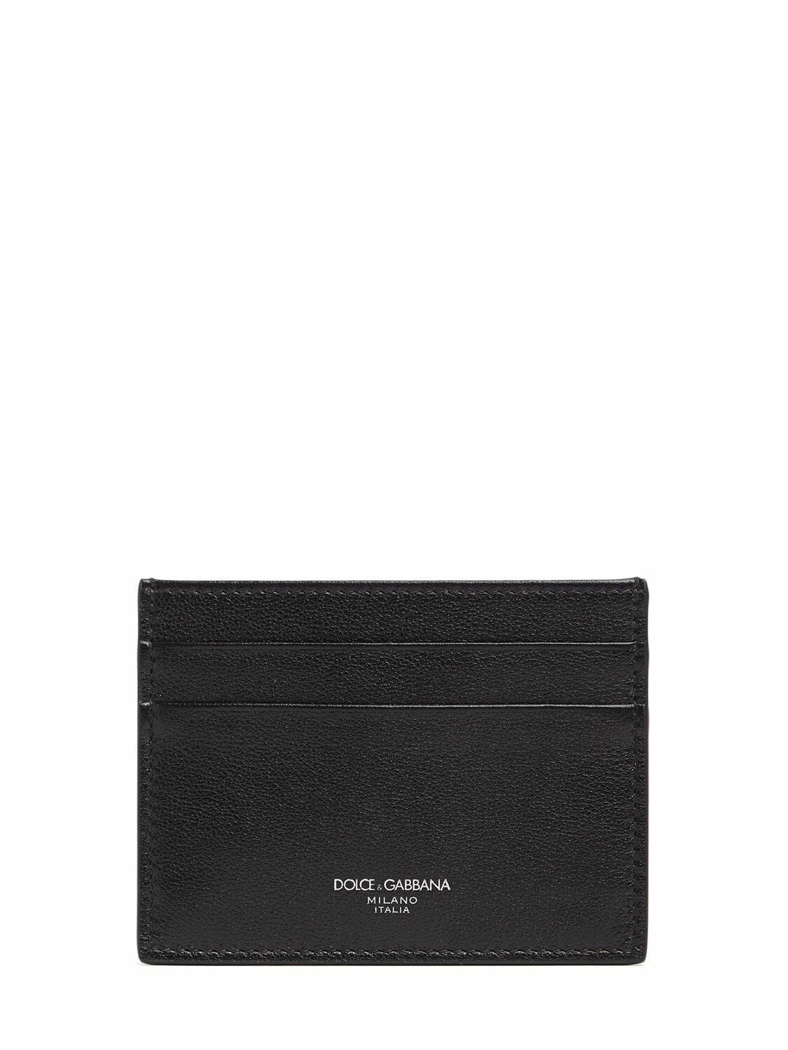 Dolce & Gabbana Black Leather Logo Embossed Lanyard Card Holder Wallet