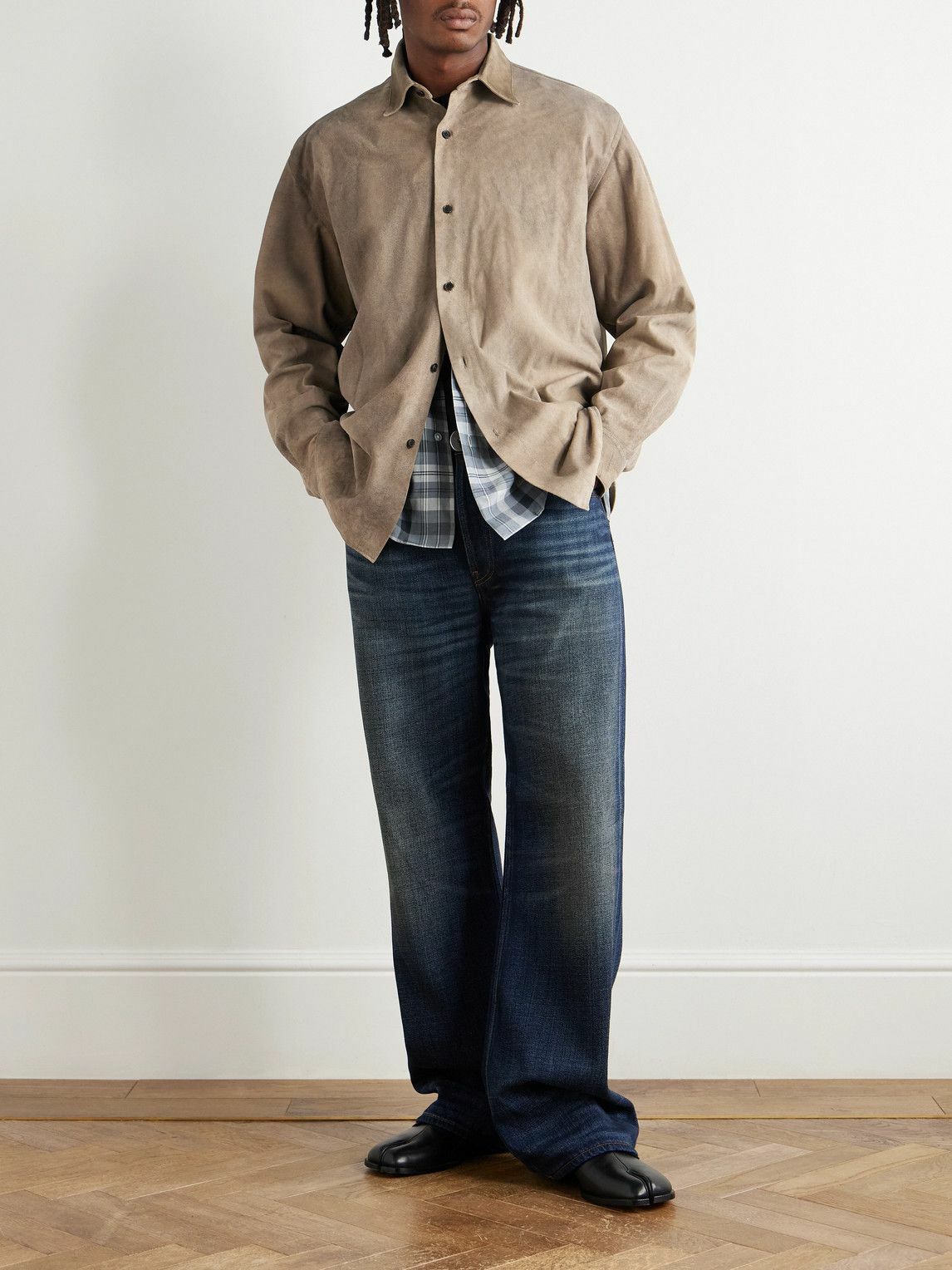 A.PRESSE - Distressed Suede Shirt Jacket - Gray