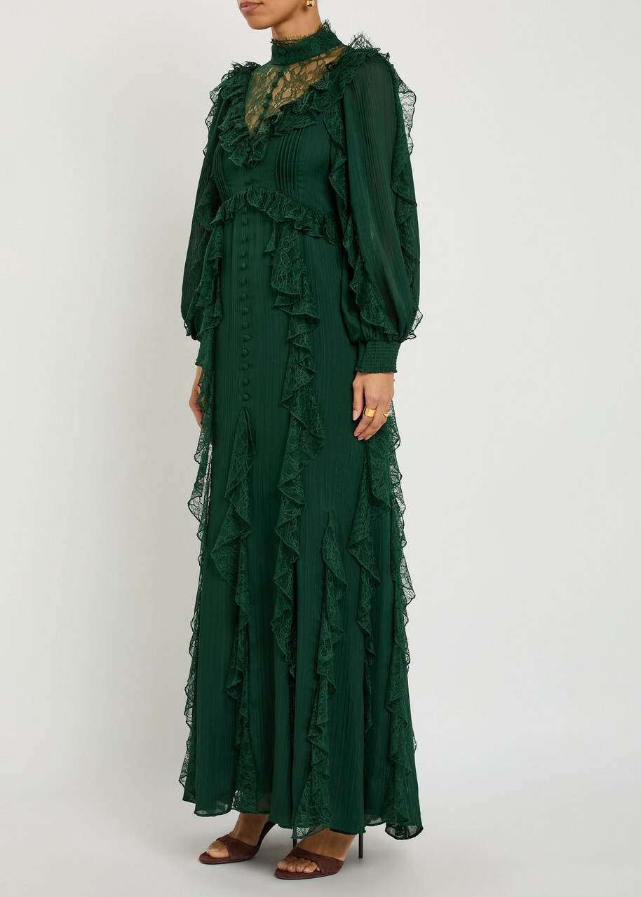 Alice + Olivia Elea Ruffled Chiffon Maxi Dress Green