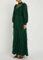 Alice + Olivia Elea Ruffled Chiffon Maxi Dress Green