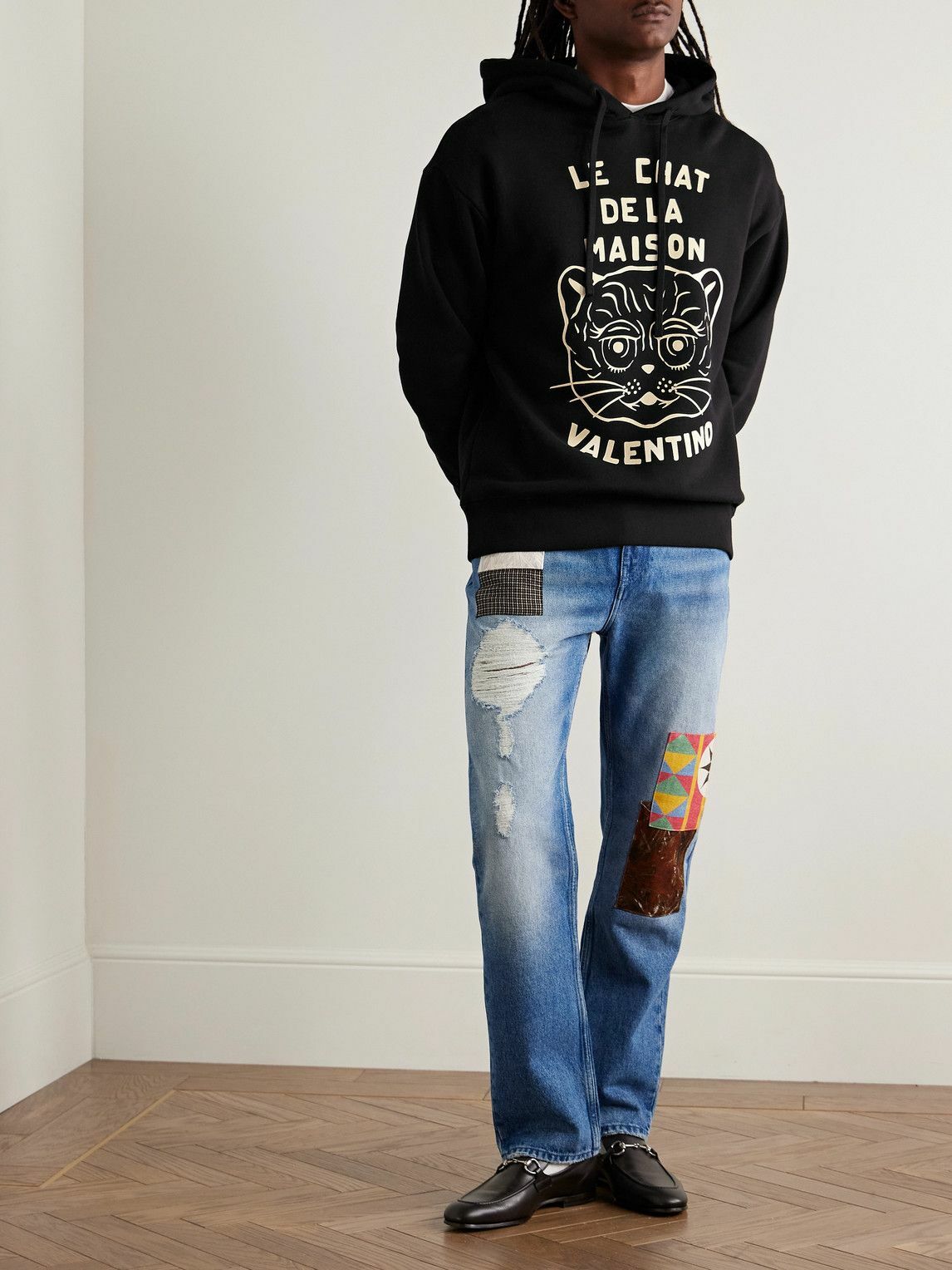 Valentino Garavani - Logo-Print Cotton-Jersey Hoodie - Black