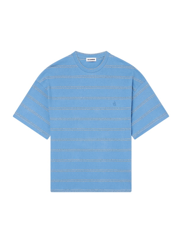 Photo: Jil Sander - Logo-Embroidered Striped Cotton-Jersey T-Shirt - Blue