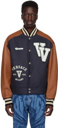 Versace Navy Varsity Down Bomber Jacket