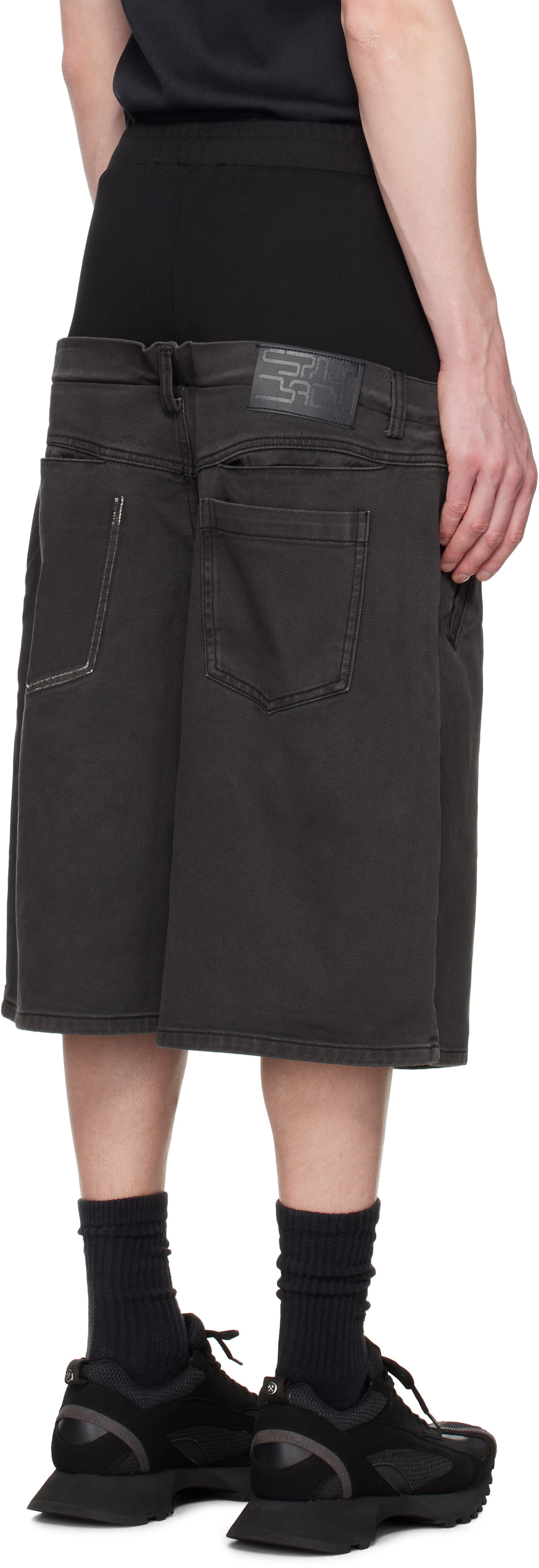 SPENCER BADU Black Dropped Denim Shorts
