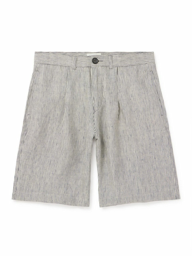 Photo: Oliver Spencer - Straight-Leg Pleated Striped Linen Shorts - Blue