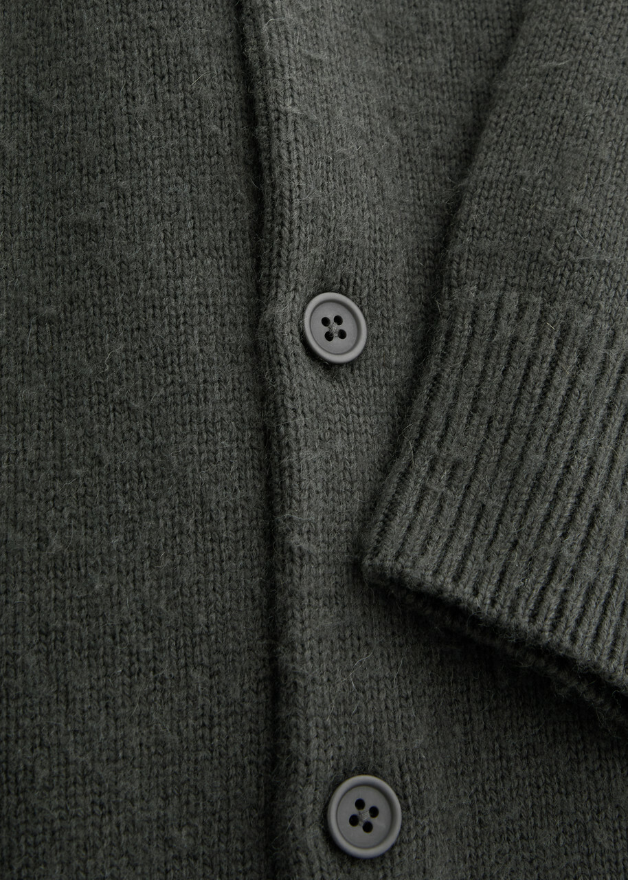 Axel Arigato Ode Collared Wool-blend Cardigan Dark Grey
