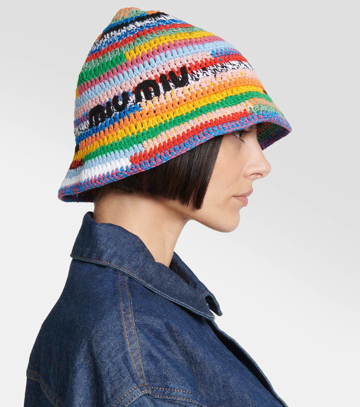 MIU MIU Crochet-Knitted Bucket Hat Miu Miu Logo Embroidered Crochet-Knitted Bucket Hat in Brown  main image 3