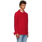 R13 Red Oversized Distressed Fisherman Sweater