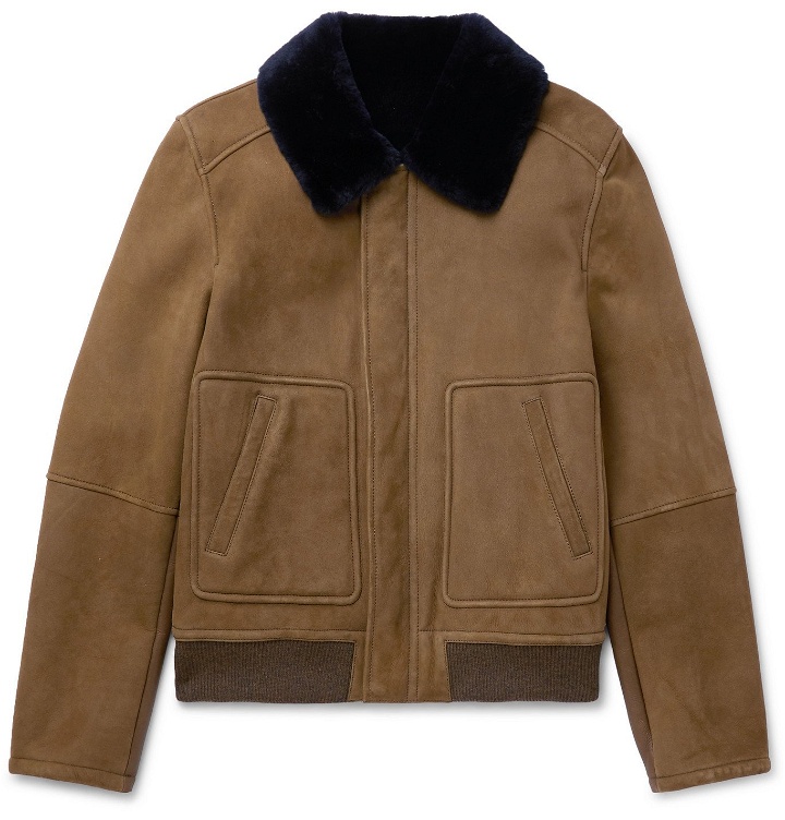 Photo: Yves Salomon - Slim-Fit Shearling-Lined Suede Bomber Jacket - Brown
