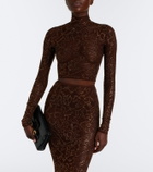 Gucci Cropped silk-blend lace turtleneck top