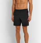 Alexander McQueen - Long-Length Logo-Print Webbing-Trimmed Swim Shorts - Black