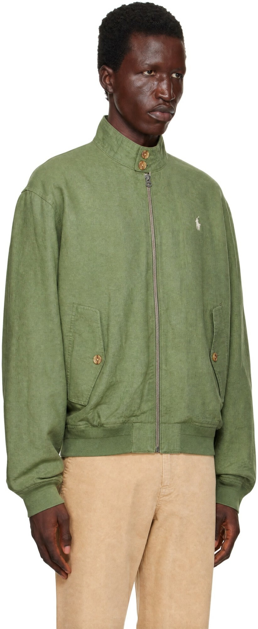Polo Ralph Lauren Green Linen Herringbone Windbreaker Jacket