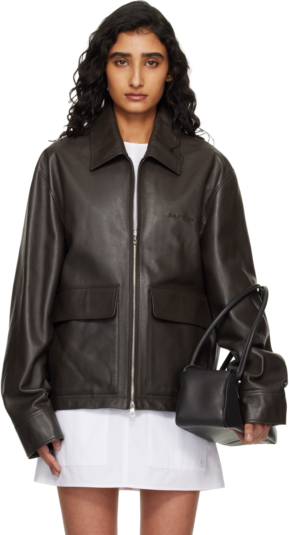 Courrèges Brown 2-Pocket Leather Jacket