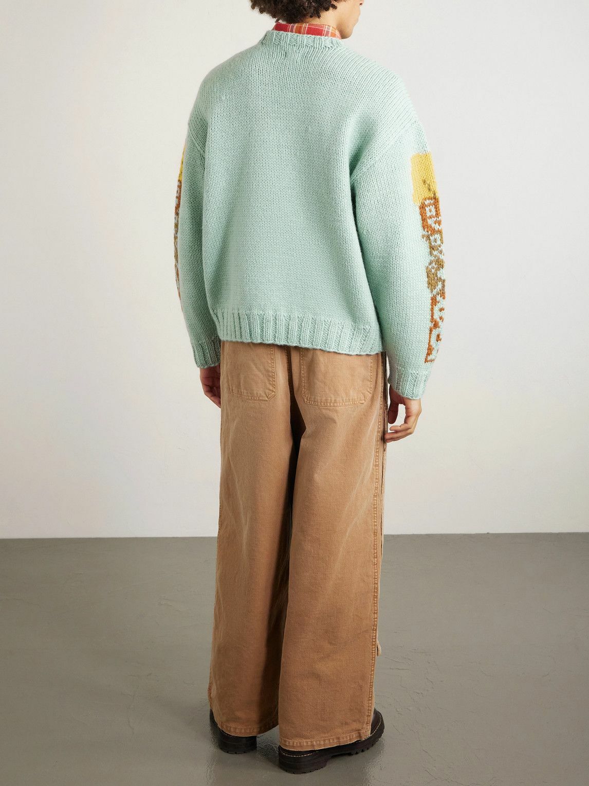 KAPITAL - Peckish Totem Pole Intarsia Wool Sweater - Blue
