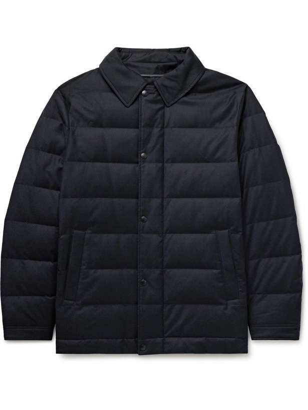 Photo: Yves Salomon - Quilted Green Storm System® Wool and Silk-Blend Twill Down Jacket - Blue