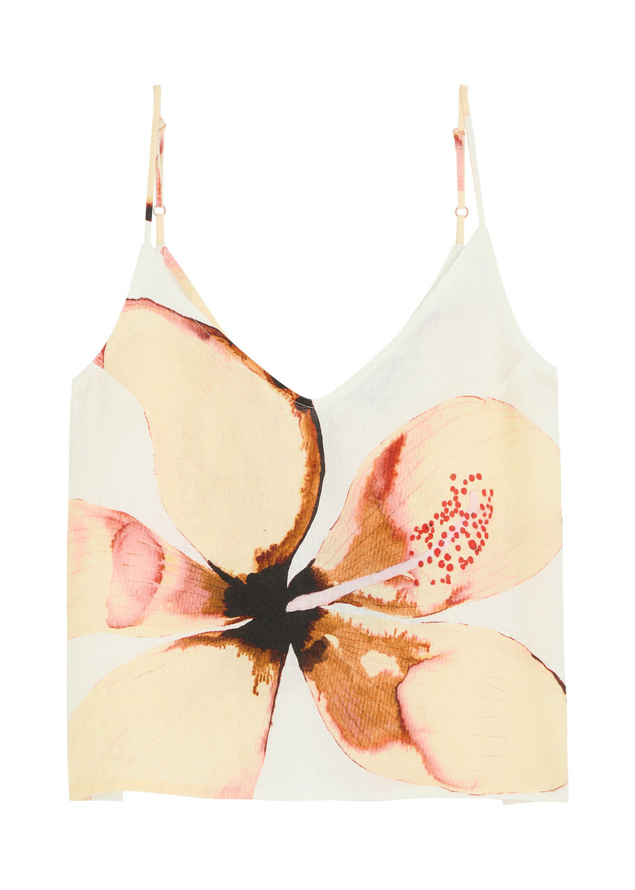 Desmond & Dempsey Hibiscus Printed Linen Camisole top Multicoloured