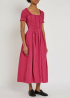 Damson Madder Raphaela Striped Cotton Midi Dress Red